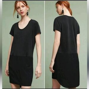 ANTHROPOLOGIE Dolan Loren Dress Cupro Mixed Media Shift Knee Length Black Large